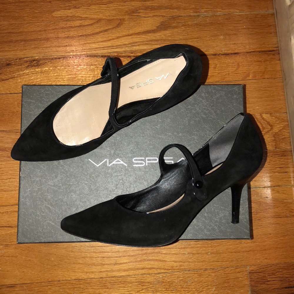 Via Spiga Mary Jane Pumps in Black Suede